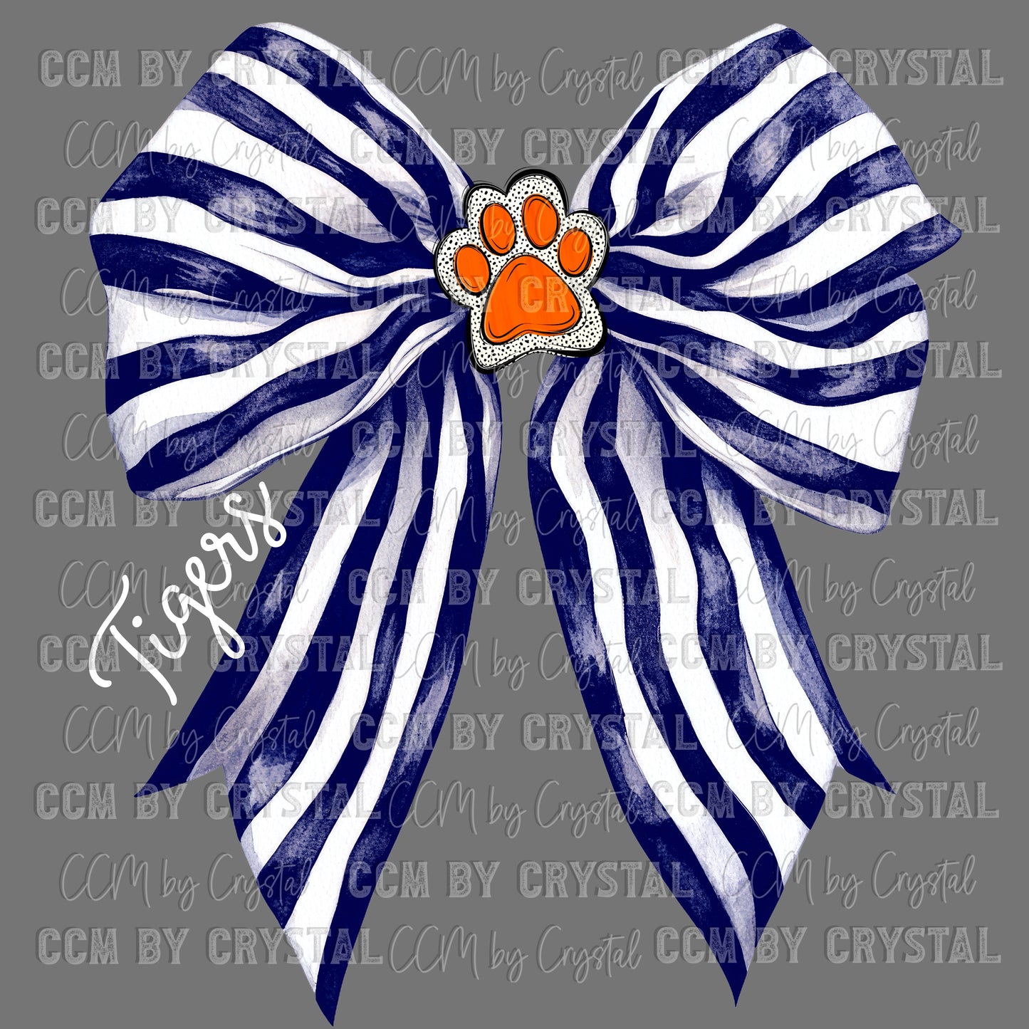Tigers Navy and White Bow Mascot Orange Paw Ready to Press Transfer DTF Transfer Sublimation Transfer