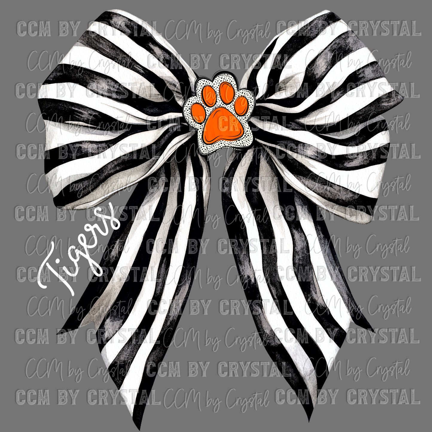 Tigers Black and White Bow Mascot Orange Paw Ready to Press Transfer DTF Transfer Sublimation Transfer