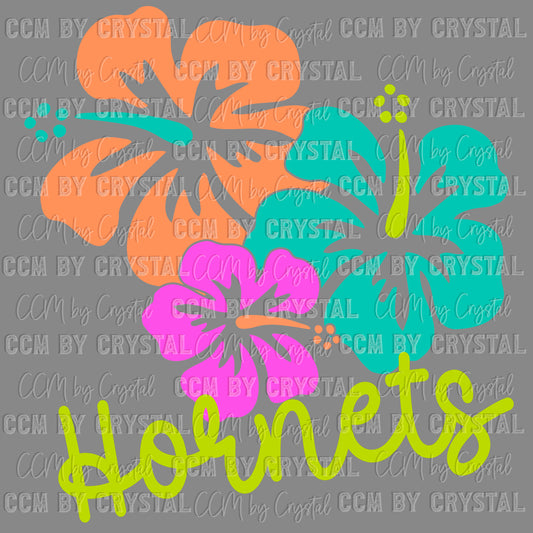 Hornets Mascot Hibiscus Ready to Press Transfer DTF Transfer Sublimation Transfer