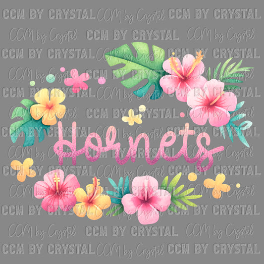 Hornets Mascot Hibiscus Ready to Press Transfer DTF Transfer Sublimation Transfer