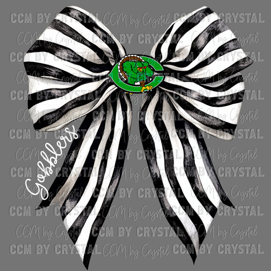 Cuero Gobblers Black and White Striped Bow Mascot Ready to Press Transfer DTF Transfer Sublimation Transfer