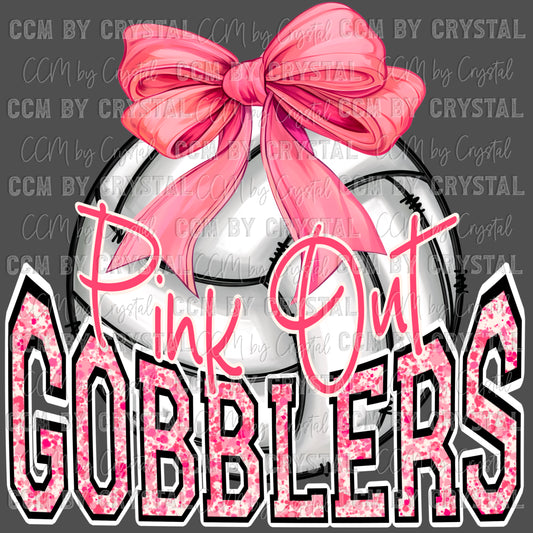 Cuero Gobblers Volleyball Bow Pink Out Mascot Ready to Press Transfer DTF Transfer Sublimation Transfer
