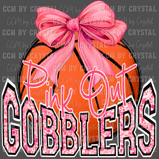 Cuero Gobblers Basketball Bow Pink Out Mascot Ready to Press Transfer DTF Transfer Sublimation Transfer