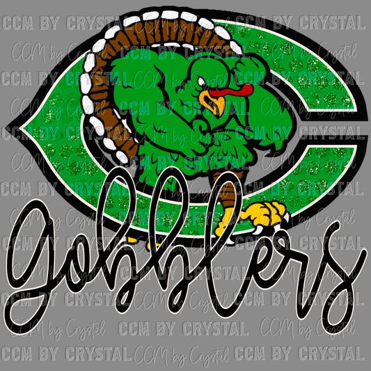 Cuero Gobblers Faux Glitter Mascot Ready to Press Transfer DTF Transfer Sublimation Transfer