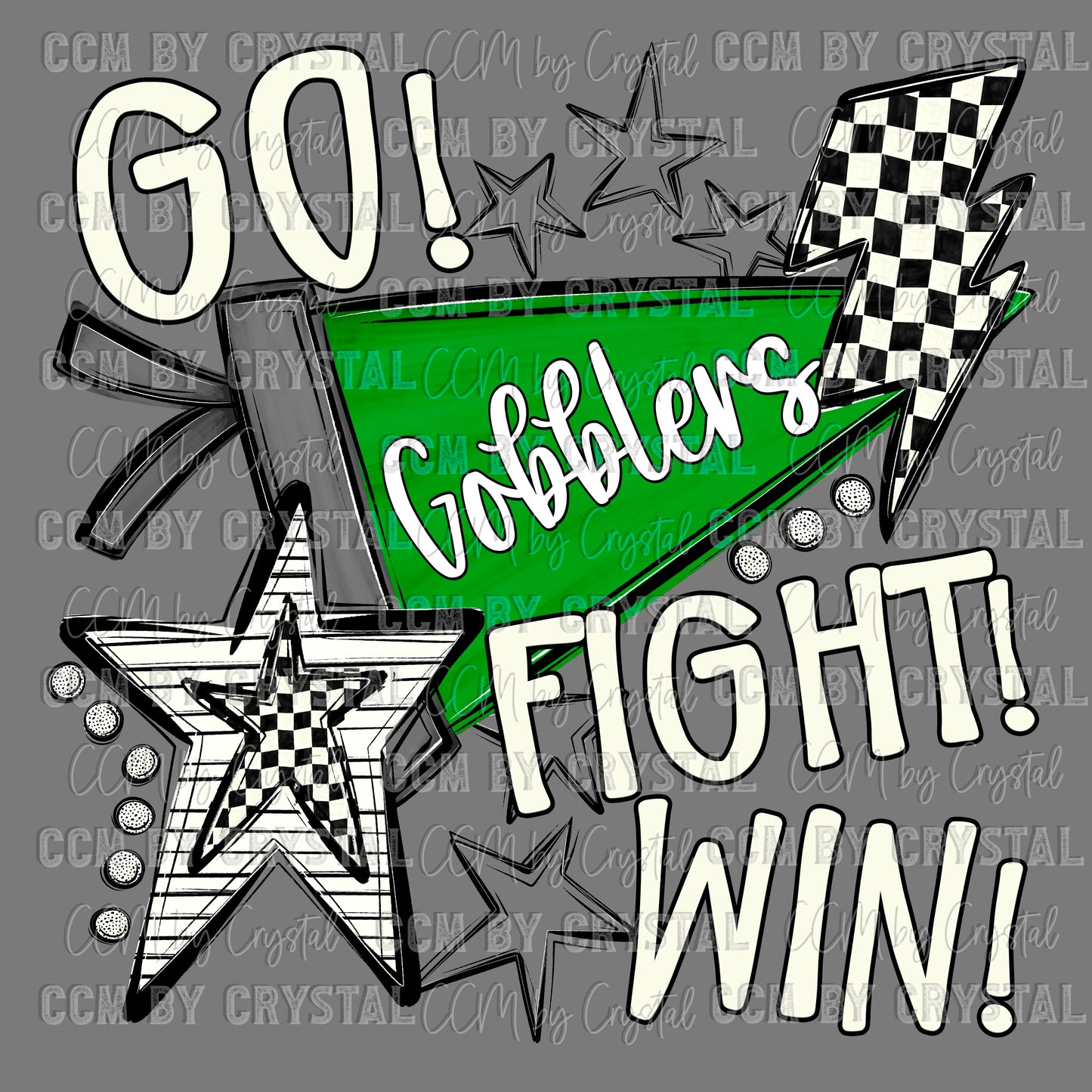 Go Fight Win Gobblers Mascot Ready to Press Transfer DTF Transfer Sublimation Transfer