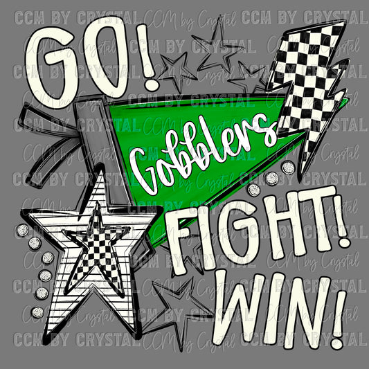 Go Fight Win Gobblers Mascot Ready to Press Transfer DTF Transfer Sublimation Transfer