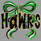 Hawks Mascot Green Gold Bow Ready to Press Transfer DTF Transfer Sublimation Transfer