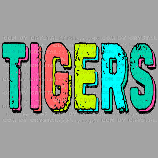 Colorful Tigers Mascot Ready to Press Transfer DTF Transfer Sublimation Transfer