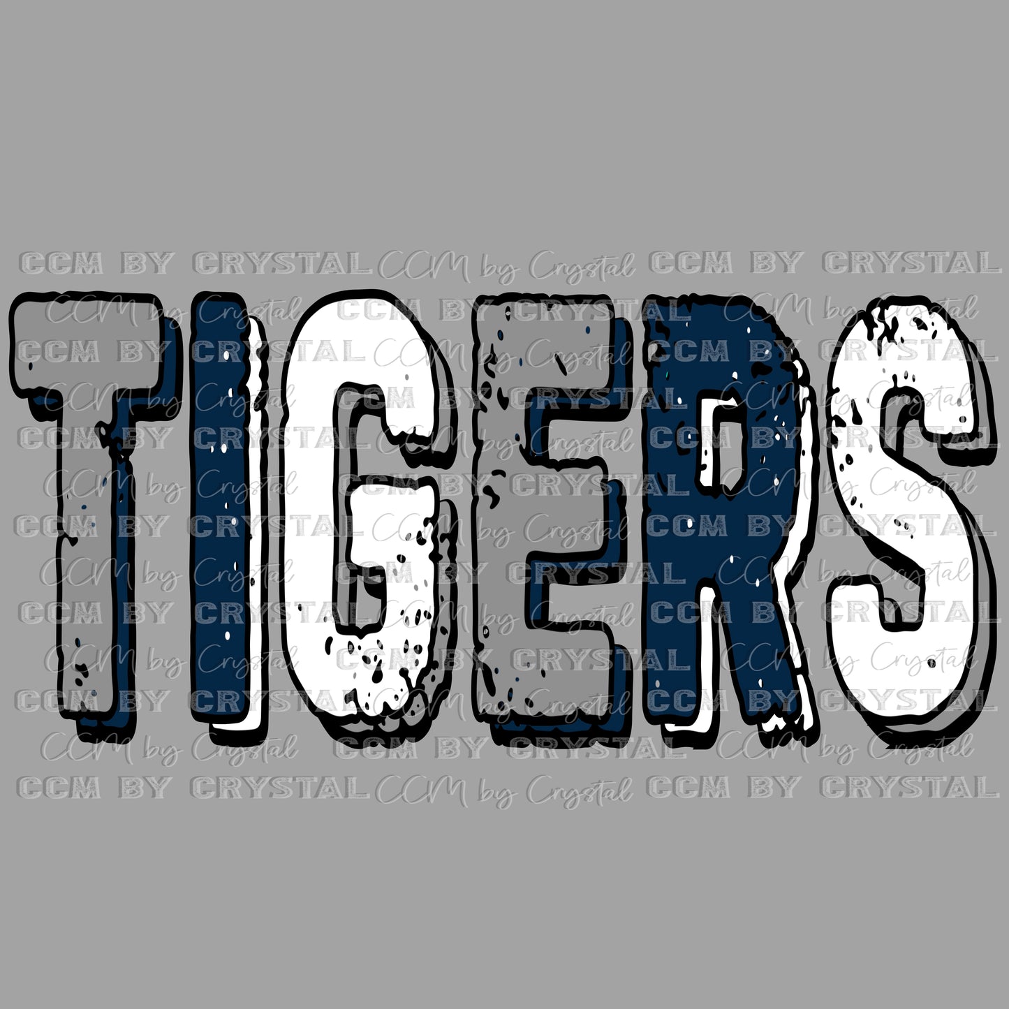 Tigers Navy Grey White Mascot Ready to Press Transfer DTF Transfer Sublimation Transfer