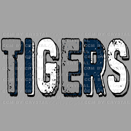 Tigers Navy Grey White Mascot Ready to Press Transfer DTF Transfer Sublimation Transfer