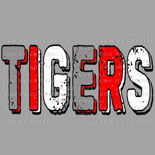 Tigers Red Grey White Mascot Ready to Press Transfer DTF Transfer Sublimation Transfer