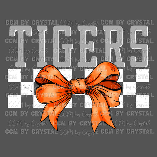 Tigers Orange Bow Mascot Ready to Press Transfer DTF Transfer Sublimation Transfer