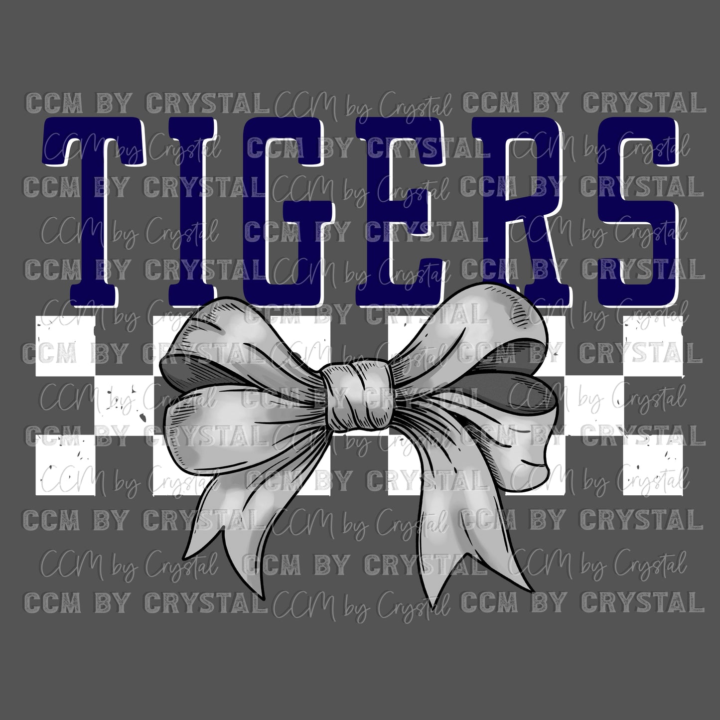 Navy Tigers Grey Bow Mascot Ready to Press Transfer DTF Transfer Sublimation Transfer