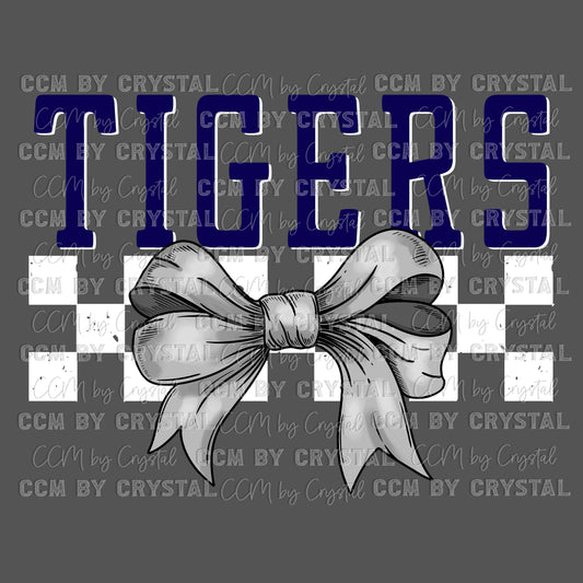Navy Tigers Grey Bow Mascot Ready to Press Transfer DTF Transfer Sublimation Transfer