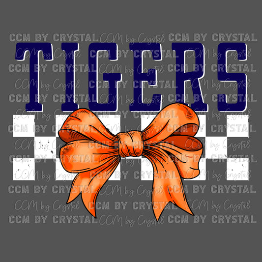 Navy Tigers Orange Bow Mascot Ready to Press Transfer DTF Transfer Sublimation Transfer