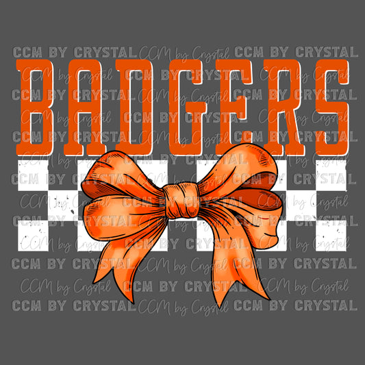 Badgers Orange Bow Mascot Ready to Press Transfer DTF Transfer Sublimation Transfer