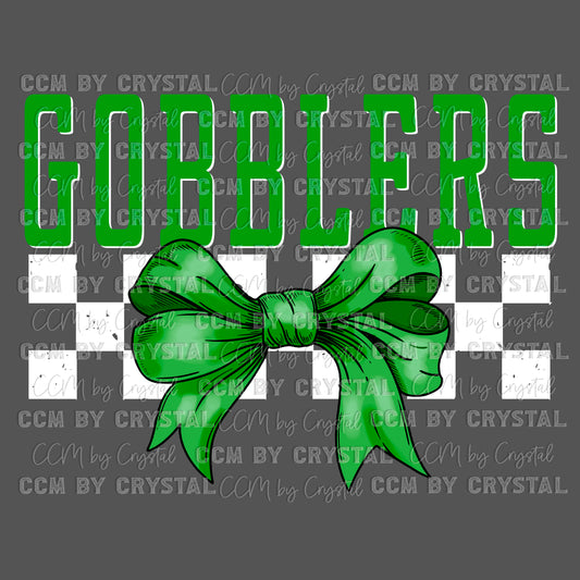 Gobblers Green Bow Mascot Ready to Press Transfer DTF Transfer Sublimation Transfer