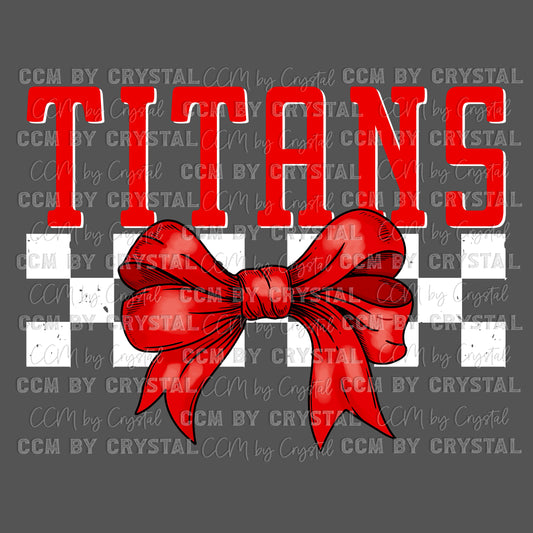 Titans Red Bow Mascot Ready to Press Transfer DTF Transfer Sublimation Transfer