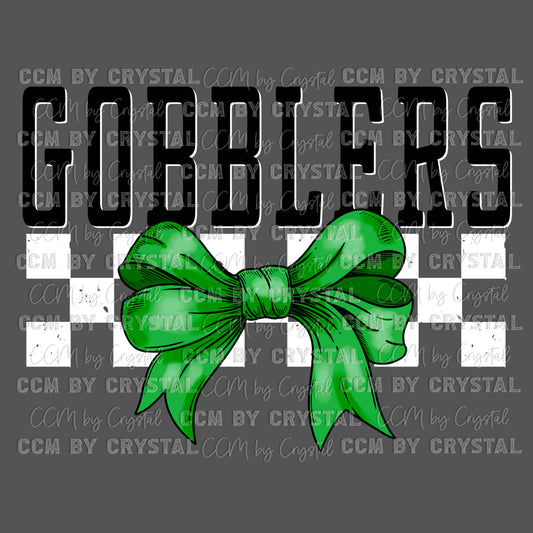 Gobblers Green Bow Mascot Ready to Press Transfer DTF Transfer Sublimation Transfer