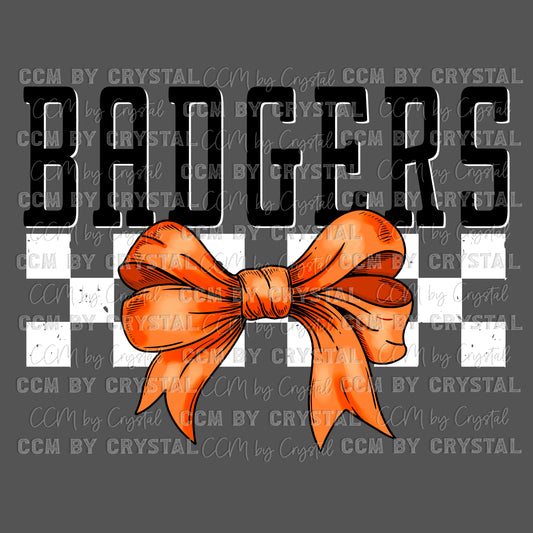 Badgers Orange Bow Mascot Ready to Press Transfer DTF Transfer Sublimation Transfer