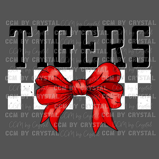 Tigers Red Bow Mascot Ready to Press Transfer DTF Transfer Sublimation Transfer