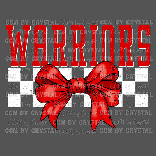 Warriors Red Bow Mascot Ready to Press Transfer DTF Transfer Sublimation Transfer