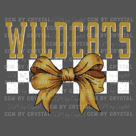 Wildcats Gold Bow Mascot Ready to Press Transfer DTF Transfer Sublimation Transfer