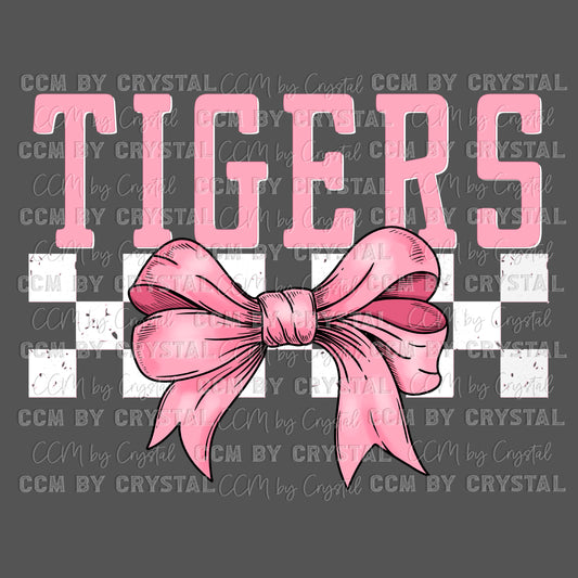 Tigers Pink Bow Mascot Ready to Press Transfer DTF Transfer Sublimation Transfer