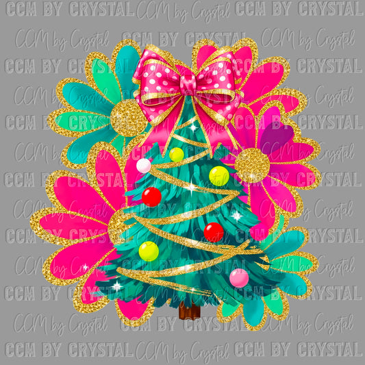 Christmas Tree Flowers Ready to Press Transfer DTF Transfer Sublimation Transfer