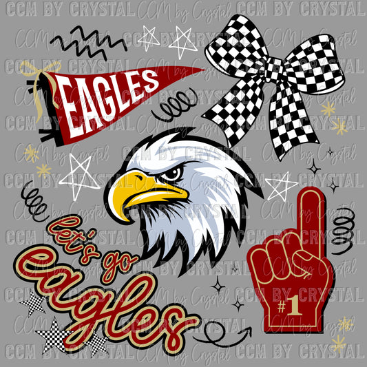 Eagles Maroon Gold Mascot Ready to Press Transfer DTF Transfer Sublimation Transfer
