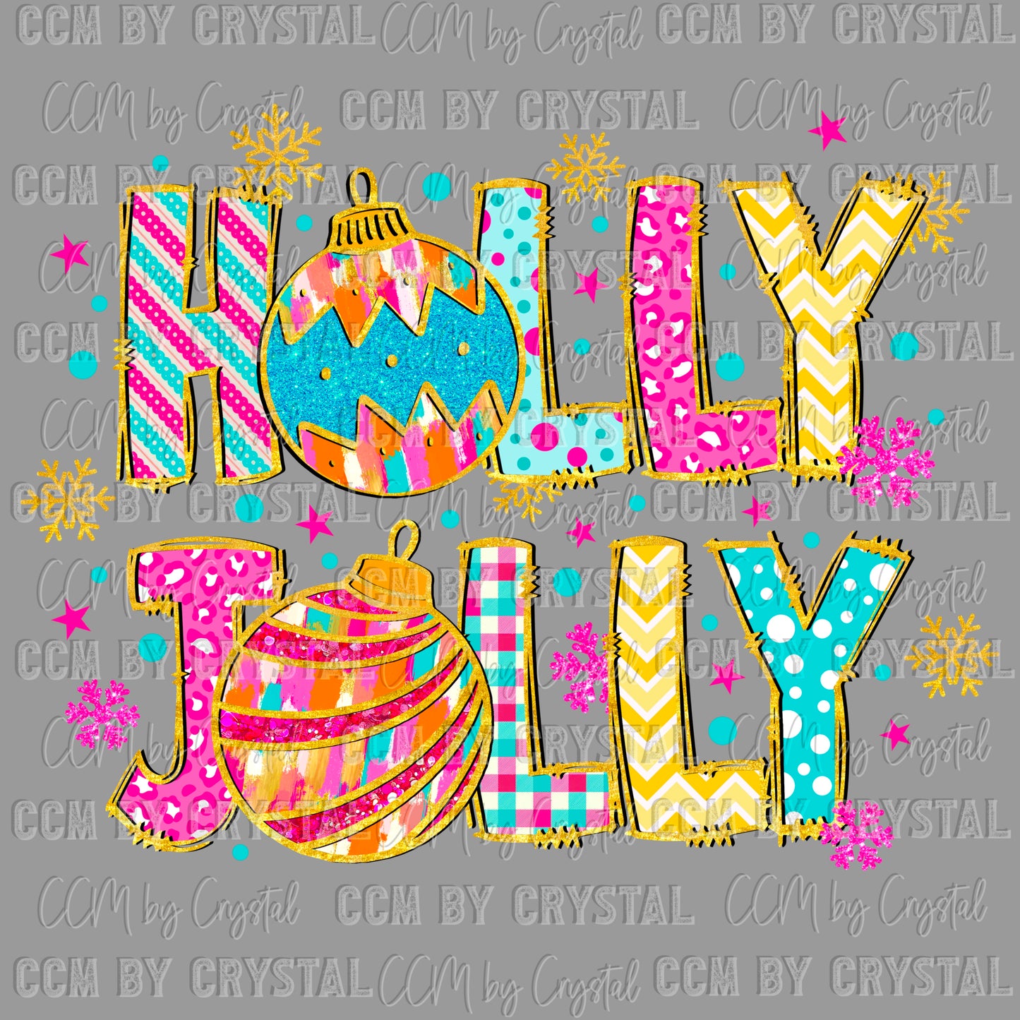Colorful Holly Jolly Christmas Ready to Press Transfer DTF Transfer Sublimation Transfer