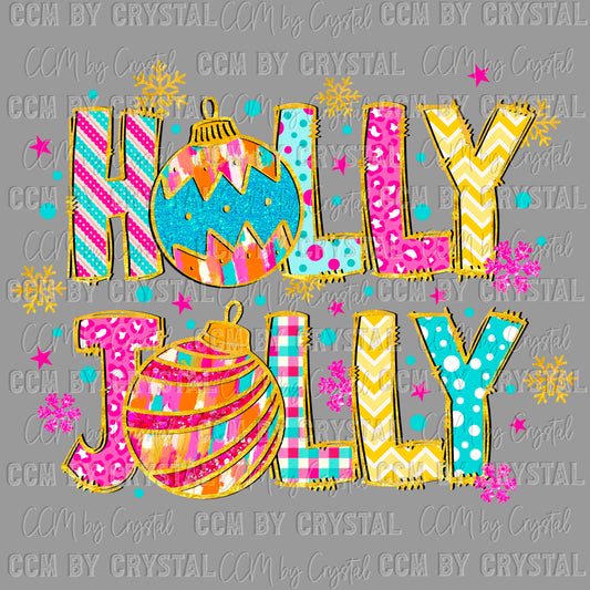 Colorful Holly Jolly Christmas Ready to Press Transfer DTF Transfer Sublimation Transfer