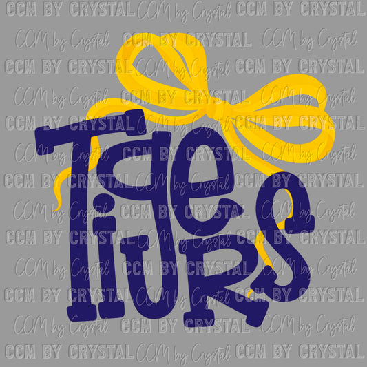 Tigers Navy with Yellow Bow Ready to Press Transfer DTF Transfer Sublimation Transfer