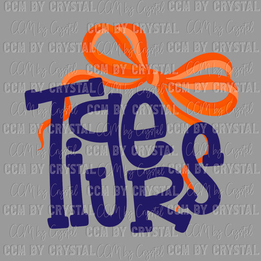 Tigers Navy with Orange Bow Ready to Press Transfer DTF Transfer Sublimation Transfer