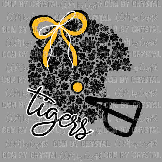 Tigers Floral Helmet Bow Ready to Press Transfer DTF Transfer Sublimation Transfer