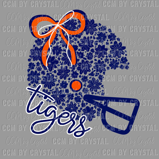 Tigers Floral Helmet Bow Ready to Press Transfer DTF Transfer Sublimation Transfer