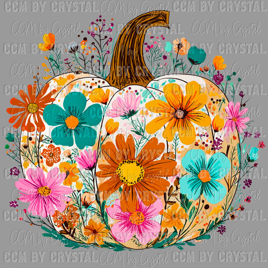 Floral Pumpkin Fall Ready to Press Transfer DTF Transfer Sublimation Transfer