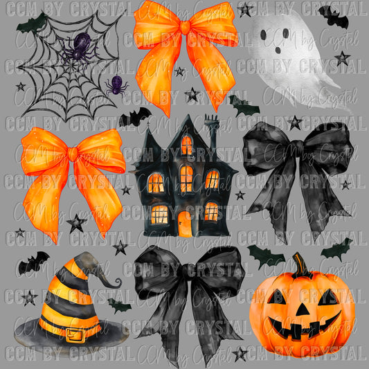 Halloween Coquette Witch Haunted House Ready to Press Transfer DTF Transfer Sublimation Transfer
