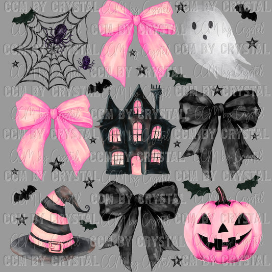 Halloween Coquette Witch Haunted House Ready to Press Transfer DTF Transfer Sublimation Transfer