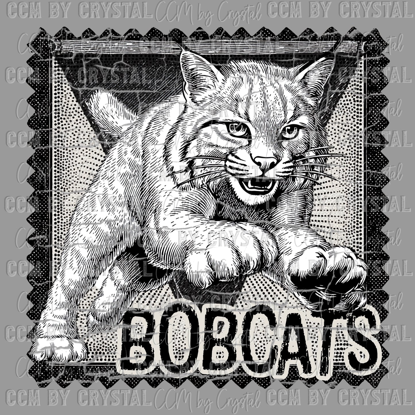 Bobcats Stamp Mascot Ready to Press Transfer DTF Transfer Sublimation Transfer