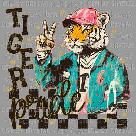 Tiger Pride Peace Sign Colorful Mascot Ready to Press Transfer DTF Transfer Sublimation Transfer