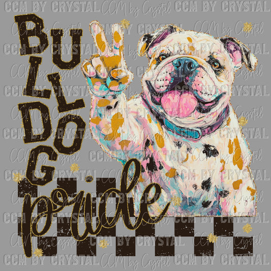 Bulldog Pride Peace Sign Colorful Mascot Ready to Press Transfer DTF Transfer Sublimation Transfer