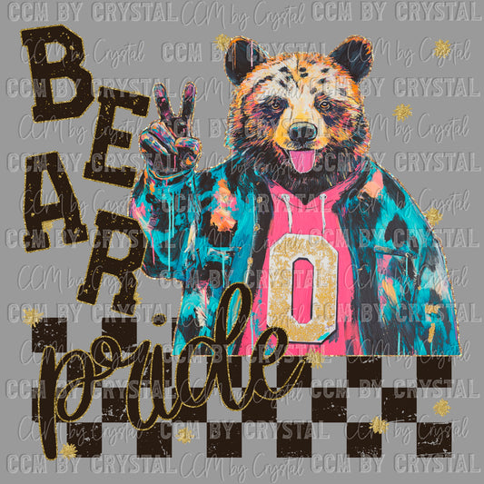 Bear Pride Peace Sign Colorful Mascot Ready to Press Transfer DTF Transfer Sublimation Transfer