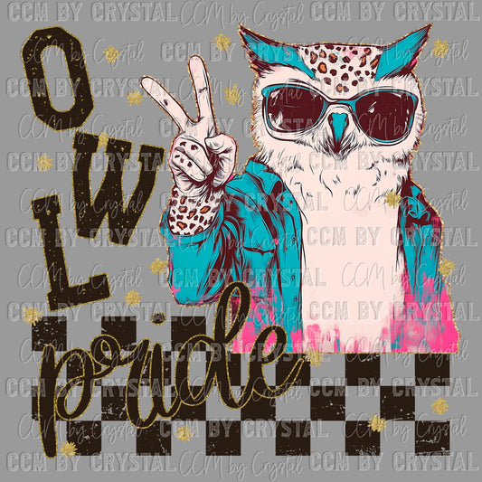 Owl Pride Peace Sign Colorful Mascot Ready to Press Transfer DTF Transfer Sublimation Transfer
