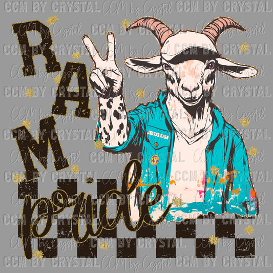 Ram Pride Peace Sign Colorful Mascot Ready to Press Transfer DTF Transfer Sublimation Transfer