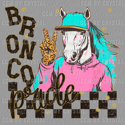 Bronco Pride Peace Sign Colorful Mascot Ready to Press Transfer DTF Transfer Sublimation Transfer