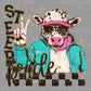 Steer Pride Peace Sign Colorful Mascot Ready to Press Transfer DTF Transfer Sublimation Transfer