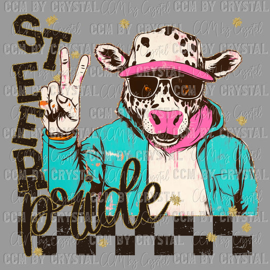 Steer Pride Peace Sign Colorful Mascot Ready to Press Transfer DTF Transfer Sublimation Transfer