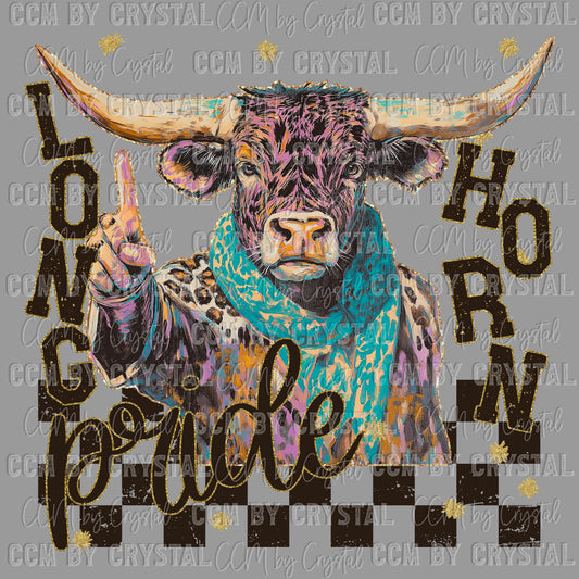 Longhorn Pride Peace Sign Colorful Mascot Ready to Press Transfer DTF Transfer Sublimation Transfer