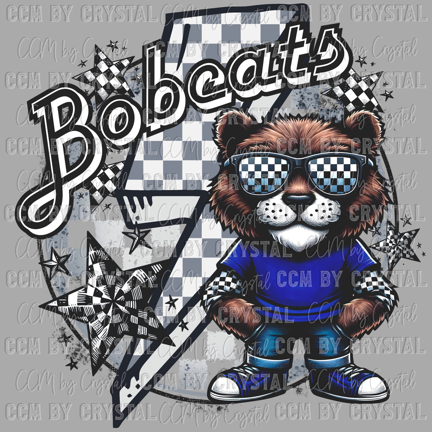 Bobcats Blue Sports Mascot Ready to Press Transfer DTF Transfer Sublimation Transfer